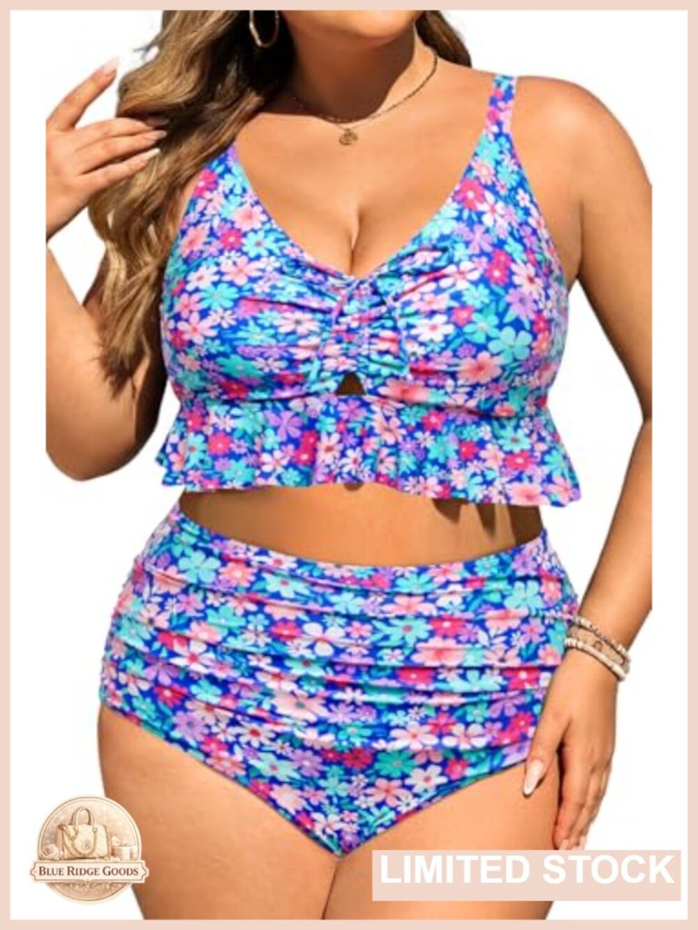Plus Size Ruffle Bikini Set High Waisted Tummy Control Two Piece Swimsuit